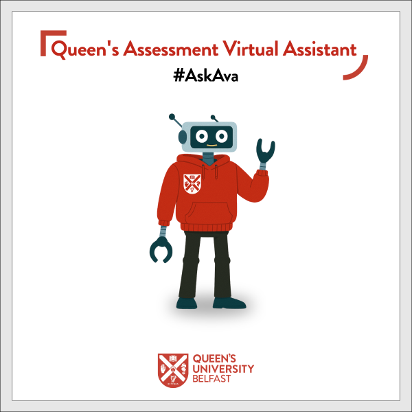 Robot wearing a QUB hoodie